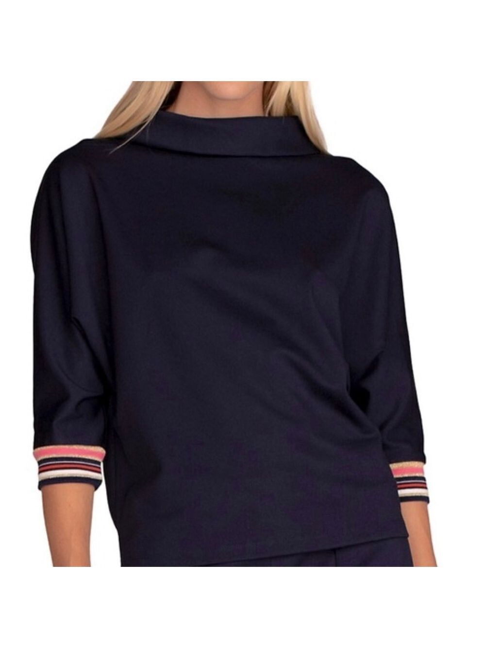 Trina Turk Aquata Navy Blue Cowl Neck Top Medium NWT
